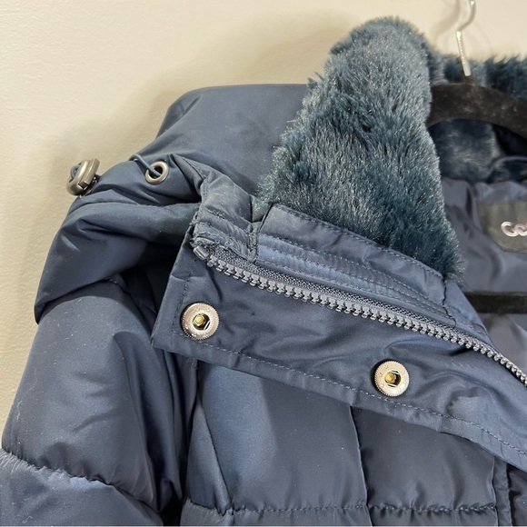 Navy Blue Vegan down Quilted hooded Parka winter coat XS - Picture 10 of 12